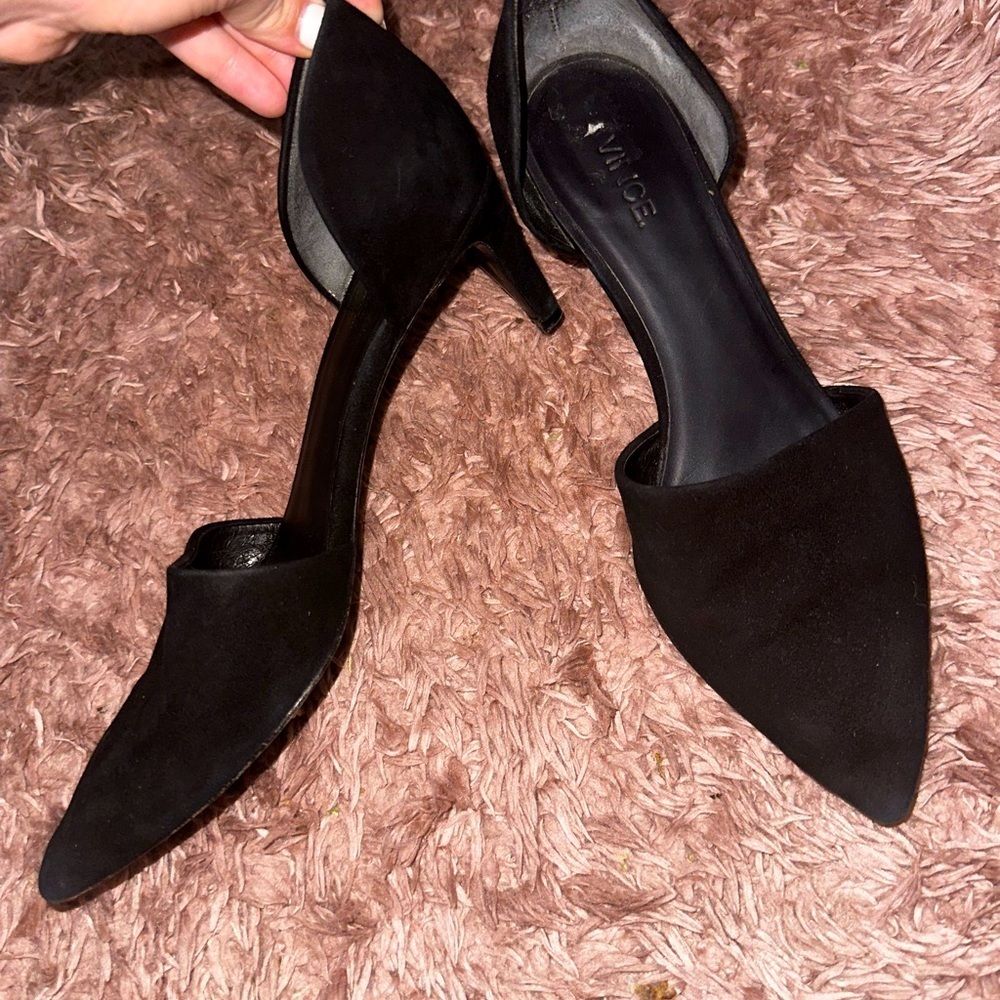 Vince Black suede Women's pointed kitten Heels 8 formal office
